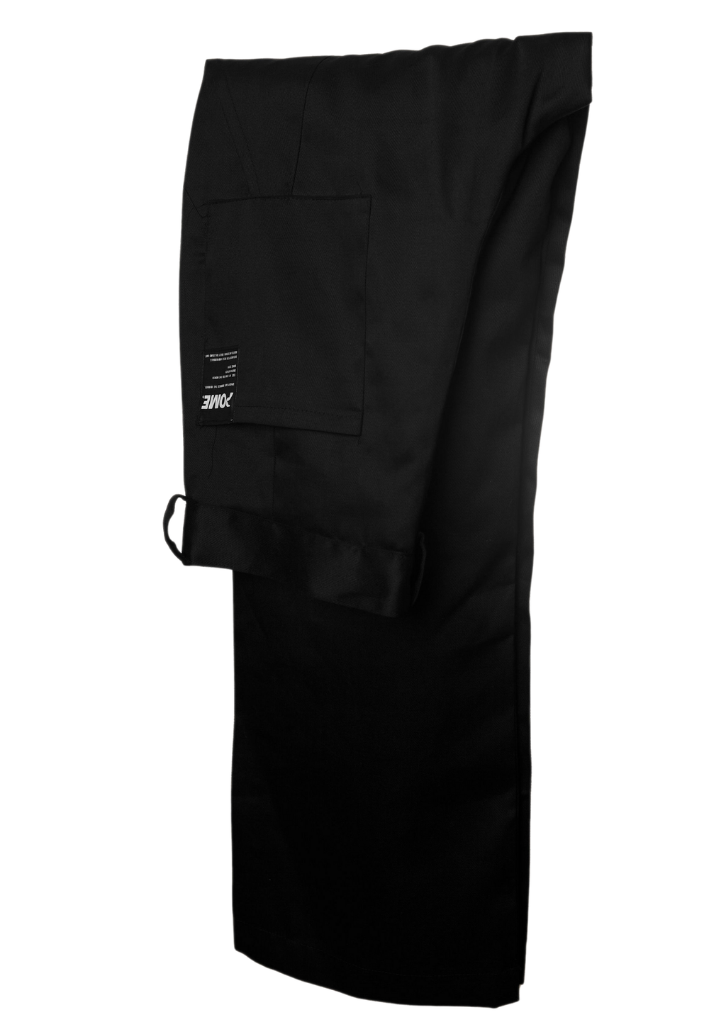 Black cargo pants with a visible brand logo on a white background