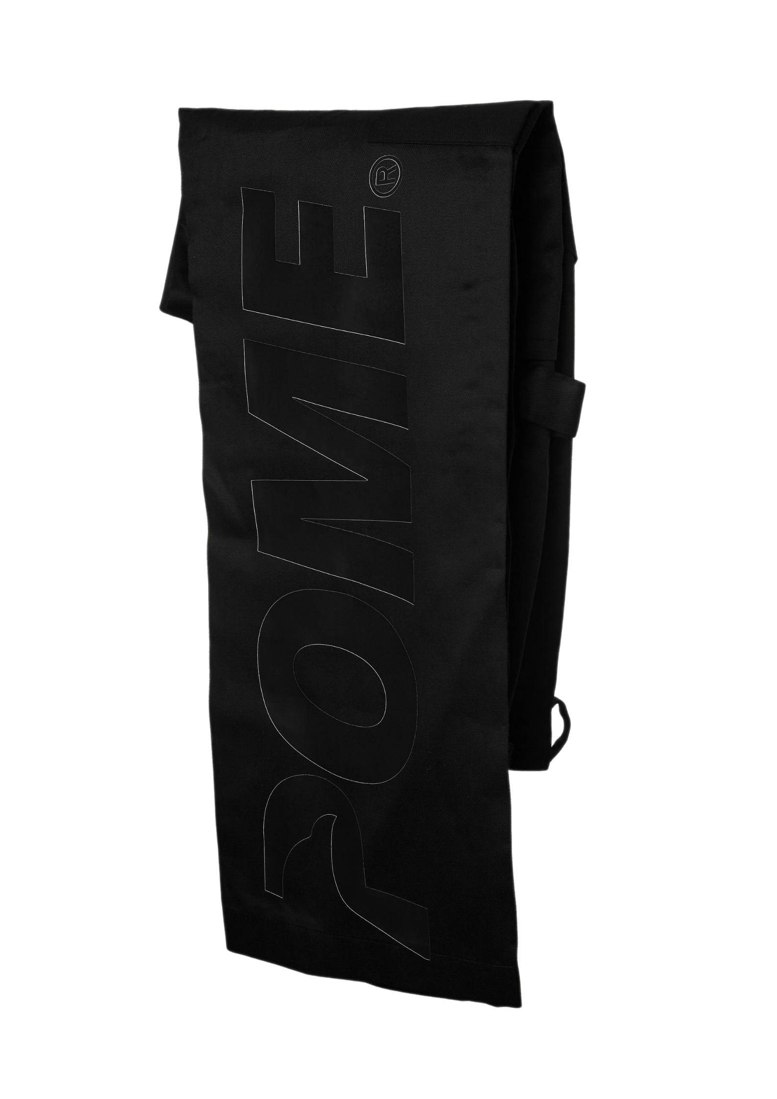 Black backpack with 'POME' branding on a white background